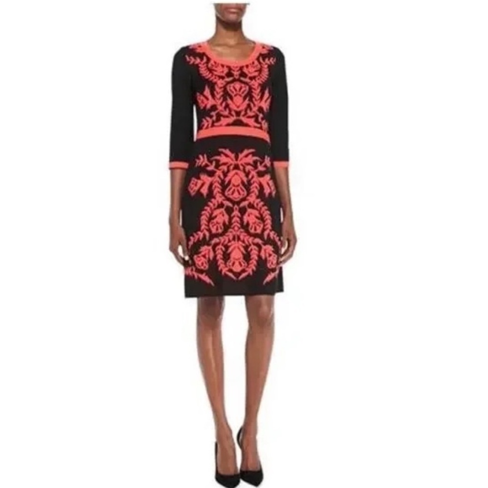 MISOOK Black And Red Floral Long Sleeve Sweater Dress Size S